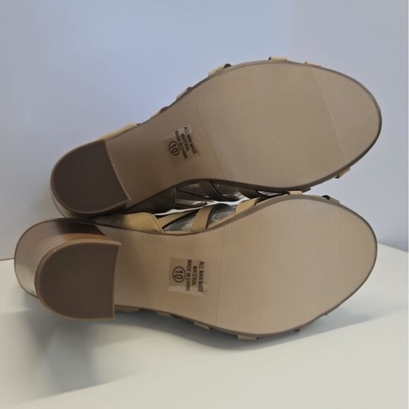 Women Size 10 Dressy Open Toe Ankle Strap Heeled Sandals Color Sand Laser Cut - Picture 7 of 8